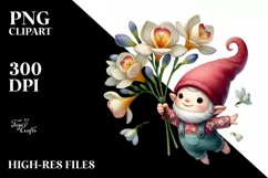 Small Floating Gnome Holding a Freesia PNG Product Image 2