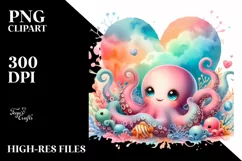 Colorful Baby Octopus with Heart PNG Product Image 2