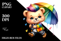 Vibrant Baby Bear Dancing with Umbrella PNG Product Image 2