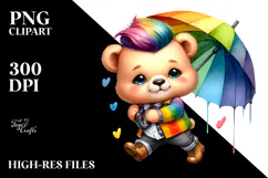Vibrant Baby Bear Dancing with Umbrella PNG Product Image 2
