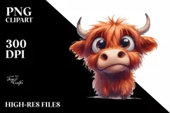 Expressive Highland Cow with Big Eyes PNG Product Image 1