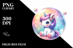 Baby Unicorn in Bubble | Sublimation Clipart Product Image 1