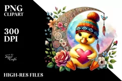 Cute Duck on Moon Holding Heart PNG Product Image 2