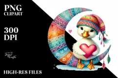 Cute Duck on Moon Holding Heart PNG Product Image 2