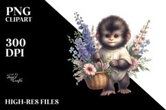 Detailed Boho Baby Monkey Delphinium Bouquet Clipart Product Image 3