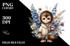 Detailed Boho Baby Monkey Delphinium Bouquet Clipart Product Image 3