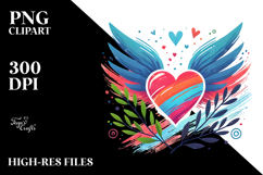 Colorful Paintbrush-style Heart with Wings PNG Product Image 2