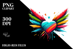 Colorful Paintbrush-style Heart with Wings PNG Product Image 2