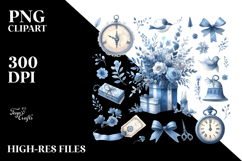 Watercolor Blue Toile Ephemera PNG Product Image 2