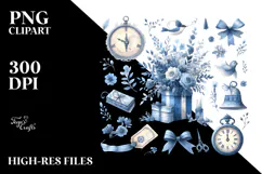 Watercolor Blue Toile Ephemera PNG Product Image 2