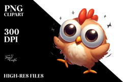 Playful Cartoon Chicken with Anime Eyes PNG Product Image 2