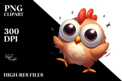 Playful Cartoon Chicken with Anime Eyes PNG Product Image 2