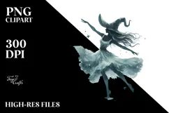 Retro Dancing Witch in Watercolor Style PNG Product Image 2