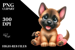 Watercolor Cute Cartoon Malinois with Big Eyes, PNG Product Image 2