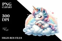 Pastel Baby Unicorn Cloud Sublimation | Clipart Product Image 1