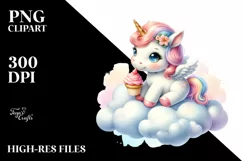 Pastel Baby Unicorn Cloud Sublimation | Clipart Product Image 1