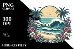 Vintage Tropical Beach Waves PNG Product Image 2