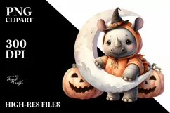 Cute Baby Rhino Moon Halloween PNG Product Image 1