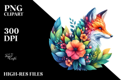 Vibrant Fox with Flowers PNG Product Image 2