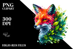 Vibrant Fox with Plant Leaves, Transparent PNG Product Image 2