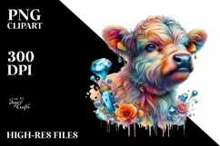 Colorful Baby Cow with Gemstone PNG Product Image 3