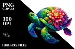 Vibrant Watercolor Turtle with 3D Flowers, 20 oz Tumbler Product Image 2