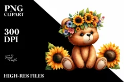 Cute Baby Bear with Sunflower Wreath | Sublimation | Clipart Product Image 3