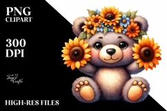 Cute Baby Bear with Sunflower Wreath | Sublimation | Clipart Product Image 1