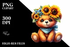 Cute Baby Bear with Sunflower Wreath | Sublimation | Clipart Product Image 3