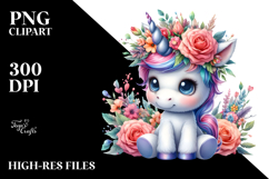 Cute Baby Unicorn with Floral Wreath, Transparent PNG Product Image 2