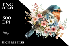 Grunge Bird with Spring Flowers, Transparent PNG Product Image 2