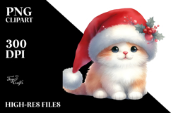 Cute Watercolor Cat with Christmass Decorations PNG Product Image 2