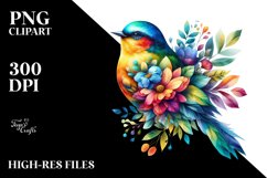 Vibrant Watercolor Bird with Flowers PNG Product Image 3