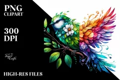 Abstract Vibrant Watercolor Bird with Flowers PNG Product Image 1