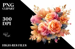 Vibrant Orange Rose PNG with Gold Insertions Product Image 1