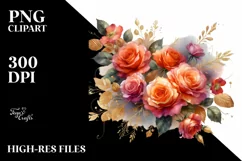 Vibrant Orange Roses Watercolor PNG Product Image 3