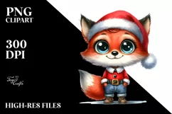 Baby Fox in Santa Suit | Sublimation | Clipart Product Image 1