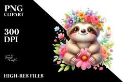 Pastel Sloth Flower Crown Clipart Product Image 2