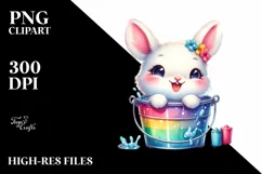 Smiling Cute Baby Bunny with Bublly Bucket | Clipart Product Image 3