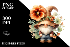 Gnome with Nasturtium Floral Frame PNG Product Image 2