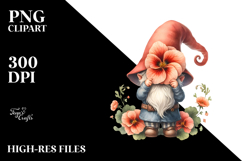 Gnome with Nasturtium Floral Frame PNG Product Image 2