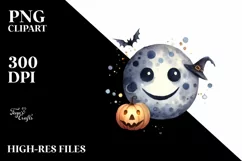 Funny Watercolor Simple Halloween Moon | Clipart Product Image 1