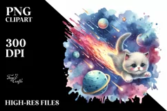 Baby Cat Diving from Meteor | Sublimation | Clipart Product Image 1