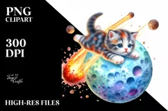 Baby Cat Diving from Meteor | Sublimation | Clipart Product Image 1