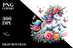 Running Unicorn with Floral Wreath, Transparent PNG Product Image 2