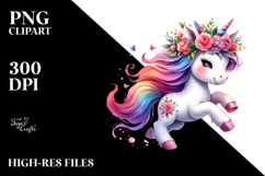 Running Unicorn with Floral Wreath, Transparent PNG Product Image 2