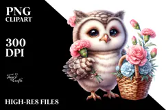 Detailed Whimsical Baby Owl with Flowers | Sublimation | Product Image 2
