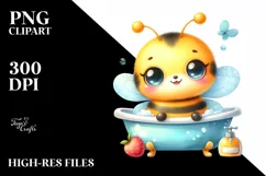 Colorful Baby Bee Smiling Bathtub Watercolor Product Image 1