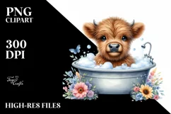 Cute Baby Highland Cow in Bath Tub | Sublimation | Clipart Product Image 3