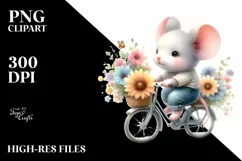 Cute Baby Mouse Playing Cycling | Sublimation | Clipart Product Image 1